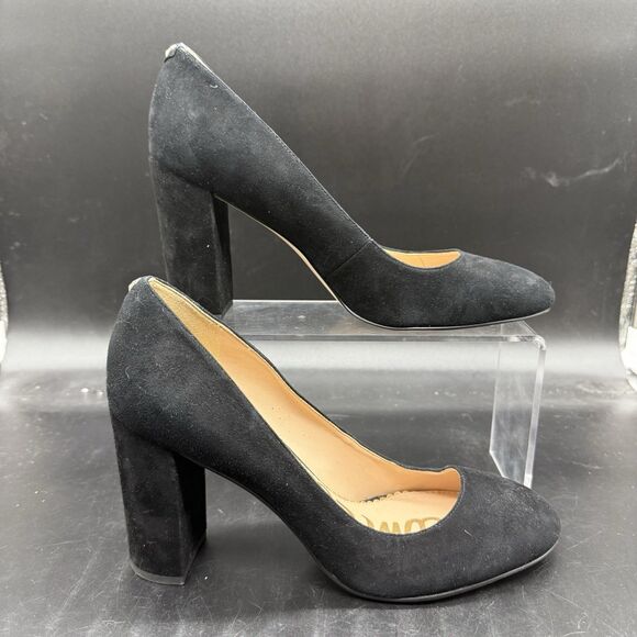 Sam Edelman Stillson Black Suede Block Heel Pumps Shoe 7.5M Formal Party - Picture 1 of 6